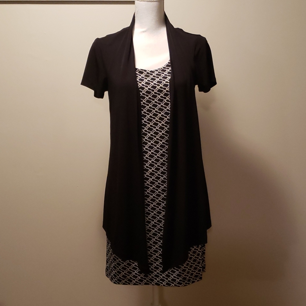 Black and white shift dress with build in cover up